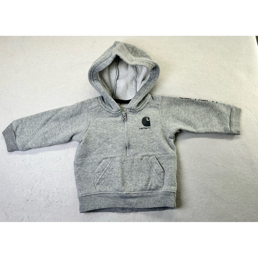 Carhartt Hoodie Pullover Sweatshirt Baby 6 Months Gray 1/4 Zip Unisex